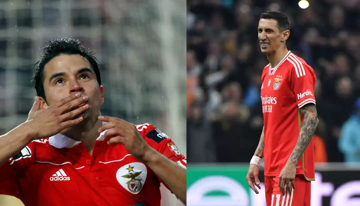 Com Rui Costa atento, Saviola deixa alerta a Di María sobre possível saída do Benfica 