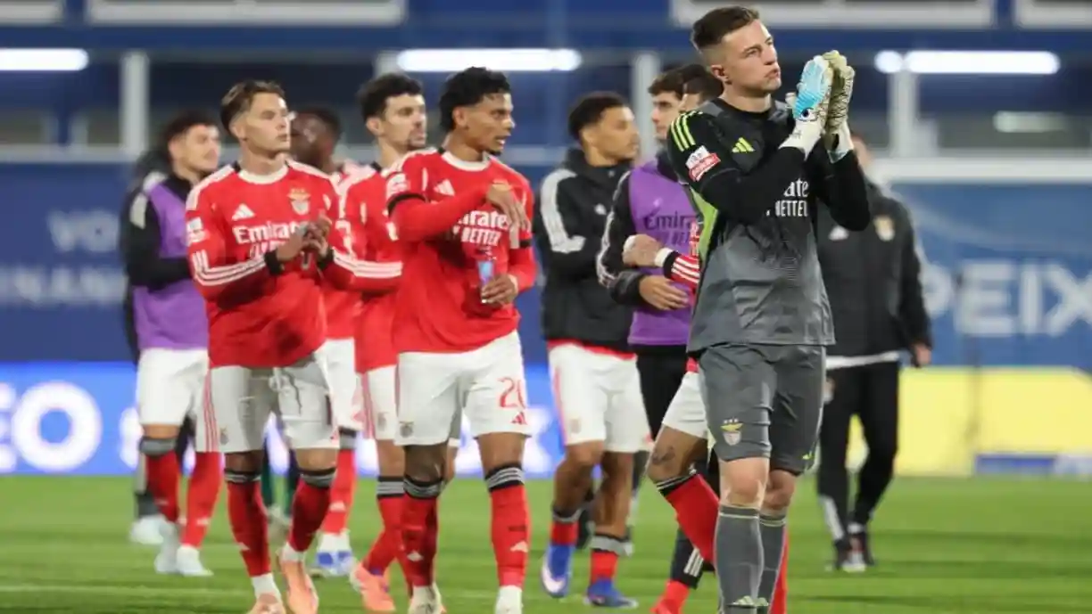 Pilar do Benfica abordou o seu futuro na Luz momentos depois da vitória frente ao Estoril, na Amoreira. Fotografia: SL Benfica
